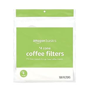 Amazon Basics Number 4 Cone Coffee Filters for 8-12 Cup Coffee Makers, White, 100 Count