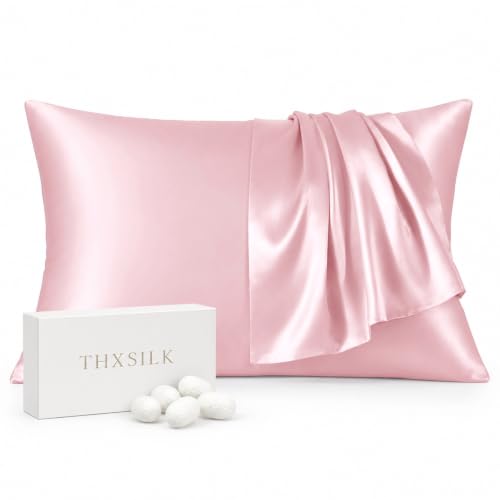 THXSILK 22 Momme Seide Kissenbezug - 100% Seide Kopfkissenbezug Sofakissenbezug - Anti milben Reißverschluss Seidenkissenbezug - Bezauberndes Rosa 50 x 75 cm