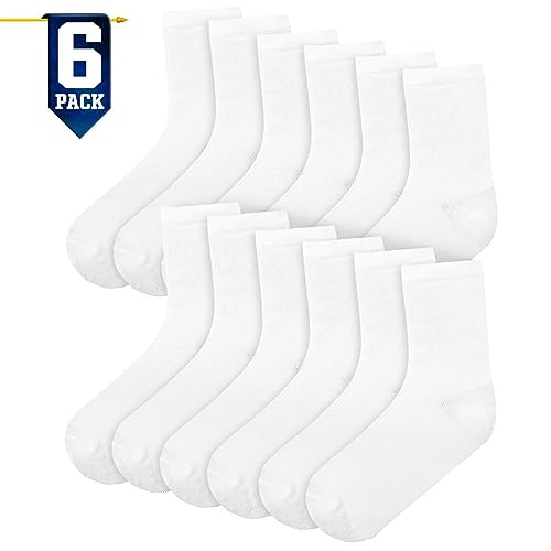 A2Z 4 Kids School Socks Pack Of 6 Boys Girls Children Back to School Cotton Rich Plain Crew - Socks 970 6 Pack White 10-142
