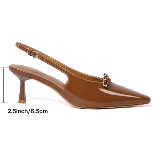 Image of Mostrin Kitten Heels for Women Pointed Toe Pumps Patent Leather Low Heel Slingback Heels with Buckle Dress Shoes for Dating Party Working