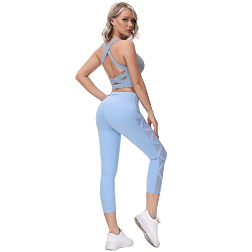 Image of romansong Strappy Yoga Sports Bras for Women Padded Criss-Cross Back Tank Tops