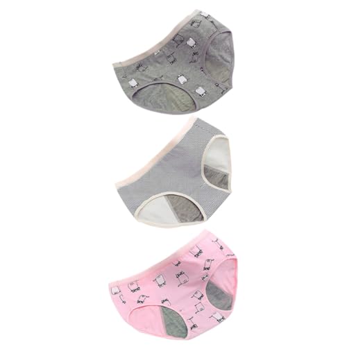 CALLARON Bragas Menstruales Transpirables de Algodón 3 Piezas Diseño Elástico para Adolescentes y Mujeres en Gris, Rosa y Rayas, Protección Antifugas Cómoda para Uso Diario