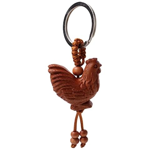 FENGGUO Wooden Rooster Chicken Keychains Key Ring Car Purse Bags Pets Lover Farm Animal Gifts Cover