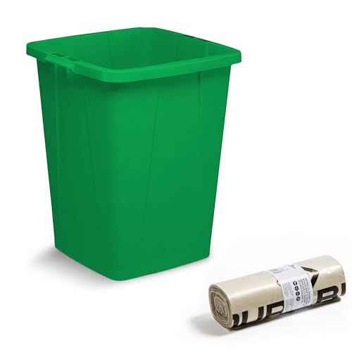Durabin - Bolsas de basura duraderas de 110 L, paquete de 25 unidades y 90 L, resistentes bolsas de plástico reciclado de 35 micras y cubo de basura verde abierto para el hogar, oficina, escuela