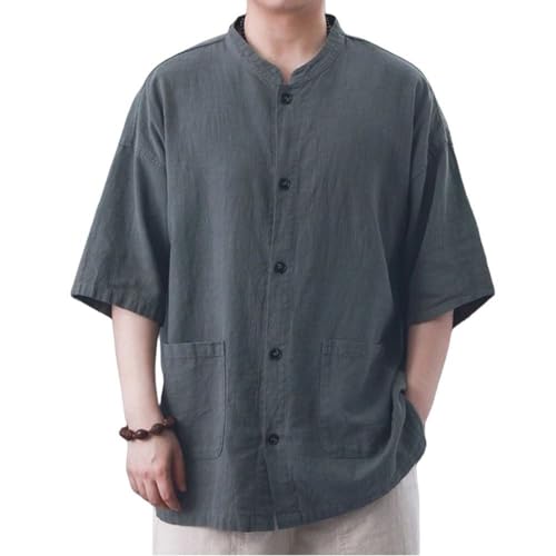 [Liaziong] 夏服 メンズ シャツカーディガンメンズ 七分袖 カーディガン コート おしゃれ エアコン 対策 大きいサイズ 無地 軽量 通気性ゆったりカジュアル シャツ 夏 春 秋-gray-XL