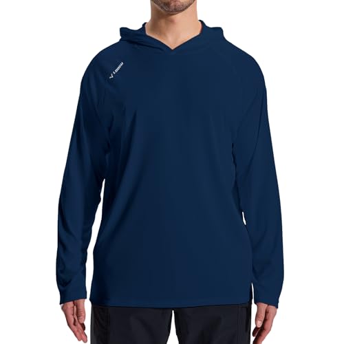 LOOGU Sun Hoodie UPF 50+ Shirts Long Sleeve Rash Guard Sun Shirts for Men Fishing Hiking Surfing Swimming Navy XX-Large