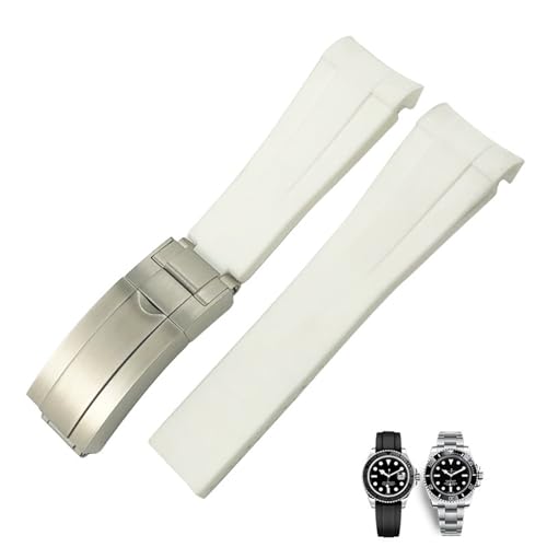 Bracelet de montre en caoutchouc silicone blanc 21mm incurvé pour Daytona