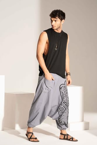 Image of The Veshti Company Printed Harem Pants for Men's Cotton Hippie Style Baggy Boho Yoga Pajama Pant with Pocket