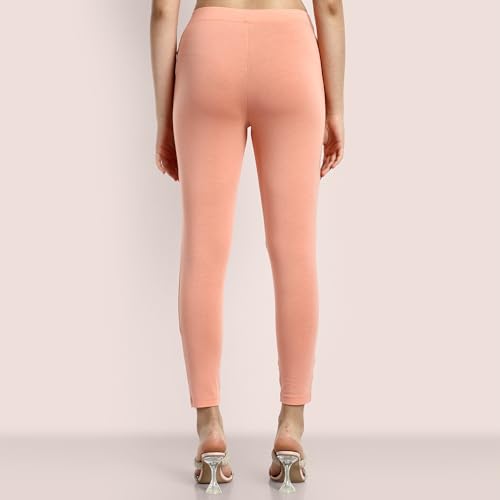 Image of ONE SKY Women Ankle Length Leggings | Premium Cotton Modal Spandex Blend | High Waist Stretchable & Bio-Washed Fabric | Colour-Lock | Ethnic Leggings for Women