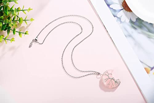 Image of XIANNVXI Tree of Life Wire Wrapped Crescent Moon Pendant Necklace Reiki Healing Crystal Stone Necklaces Natural Gemstone Quartz Jewelry for Women