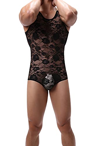 titivate Leotard For Mens Lace Jacquard Sexy Underwear Sleeveless See-through Bodysuit One-piece Underwear4