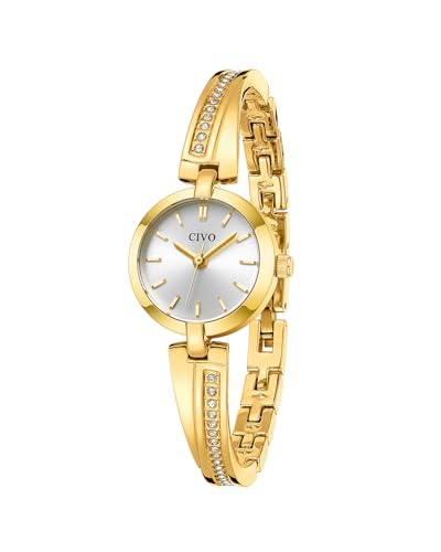 CIVO Analogique Montre Femme Dorée: Acier Inoxydable Etanche Cadran Effet Soleil - Montres Bracelet Femmes Quartz Petit - Utilisation pour Poignet Fin Travail...