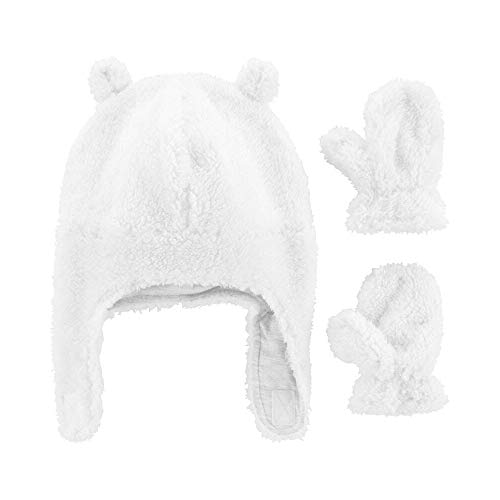Carter's Baby Girls' Pilot Velboa Hat & Mitten Set, White, Size 12-24 Months
