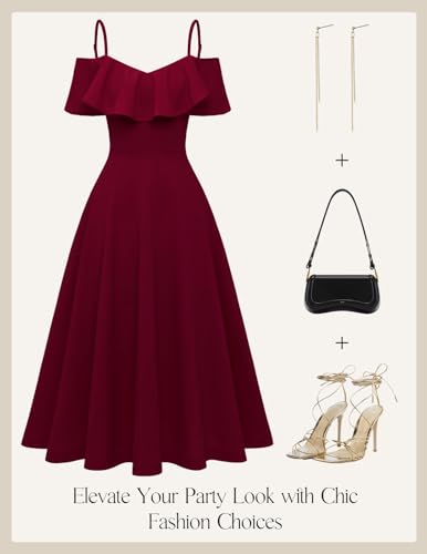 Bbonlinedress Womens Off The Shoulder Cocktail Dress, Formal Wedding Guest Prom Party Homecoming Graduation A-line Midi Dress3