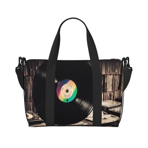 Travel Duffel Bag for Men Gym Bag, Vinyl Records Luggage Bag with Shoulder Strap, Large Gym Tote Bag for Women, Weekender Overnight Bag, Foldable Carry on Bag for Airplane