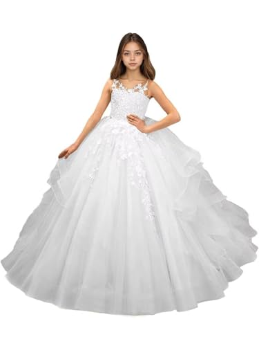Flower Girl Dresses for Wedding Lace Applique Formal Pageant Dress for Girls Tulle Girls Princess Ball Gowns3