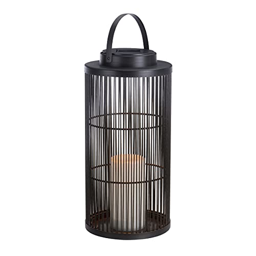 Sterno Home GL43905 Hanging Rattan Basket Solar LED Light Flameless Candle Lantern, 15.0", Black