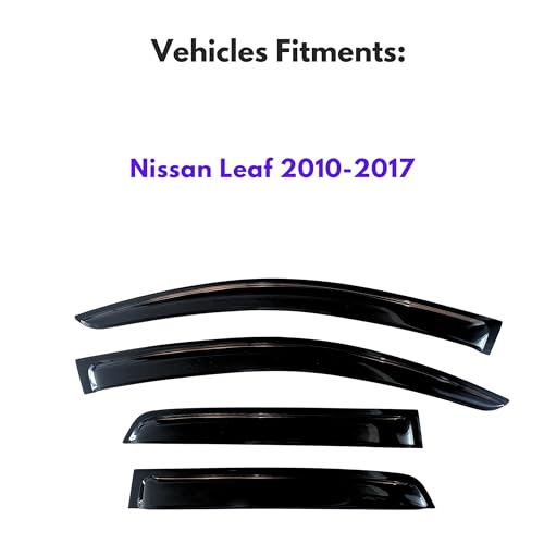 Image of KPY Window Visors Compatible with Nissan Leaf 2010-2017, 4PC Rain Guard Side Vent Deflectors Tape-On Style, 2010 2011 2012 2013 2014 2015 2016 2017
