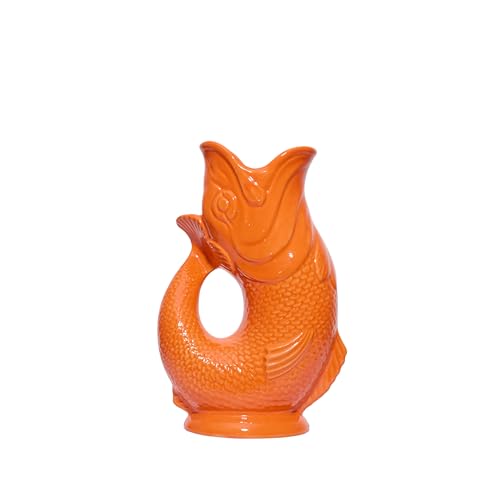 The Original Gluggle Jug - Orange Glug Jug in L, 22cm 0.6L - Gug Glug Fish Shaped Jug - Decorative Glugging Water, Cocktail, Wine & Gin Pitcher, Decanter or Vase - Hand Made in Britain