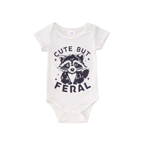 Ritatte Newborn Infant Girl Boy Onesie Cute But Feral Raccoon Bodysuit Romper Funny Unisex Baby Gift Clothes 0-18 Months (White 6-12M)