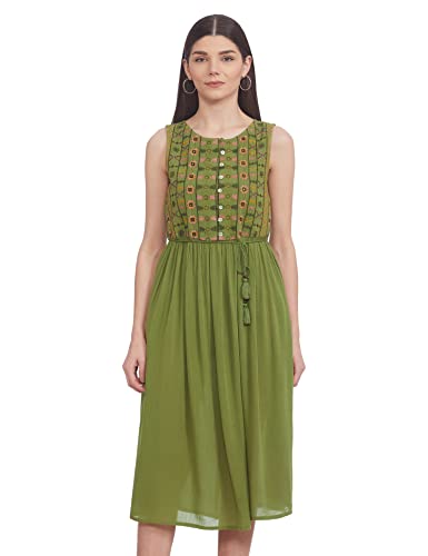 Image of Max Women Embroidered A-Line Below The Knee Dress