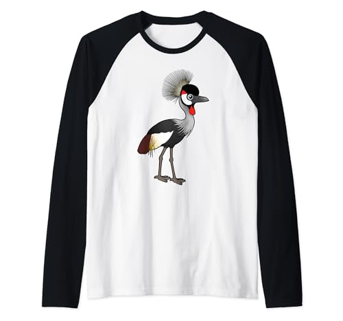 Cute Cartoon Grey Crowned-Crane Birdorable Bird Species Raglan Baseball Tee