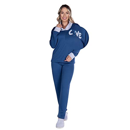 Pijama Moletinho Victory Adulto Feminino Conjunto Blusa Manga Longa E Calça