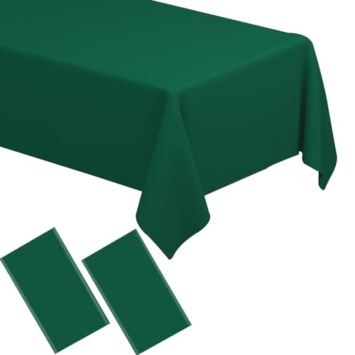 Image of WNINK 2 Pack Dark Green Plastic Tablecloth Disposable Table Covers 54 inch x 108 inch Table Cloths for Bridal Shower Engagement Wedding Birthday Picnic Plastic Table Cloths for Parties