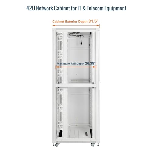 Image of Tecmojo 42U Server Rack Network Cabinet 31.5 inch D x 23.6 inch W, Locking Data Cabinet Enclosure for 19 inch Server, Networking, AV & IT Equipment, Mesh Door, White