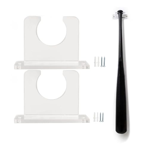 Tissting 2 Pcs Baseball Bat Holder Acrylic Clear Vertical & Horizontal Wall Mount Display Rack for Baseball Softball Bats Easy Install Sturdy Hanger with Hardware Included (3.9 x 1.6 x 2.8 Inch)