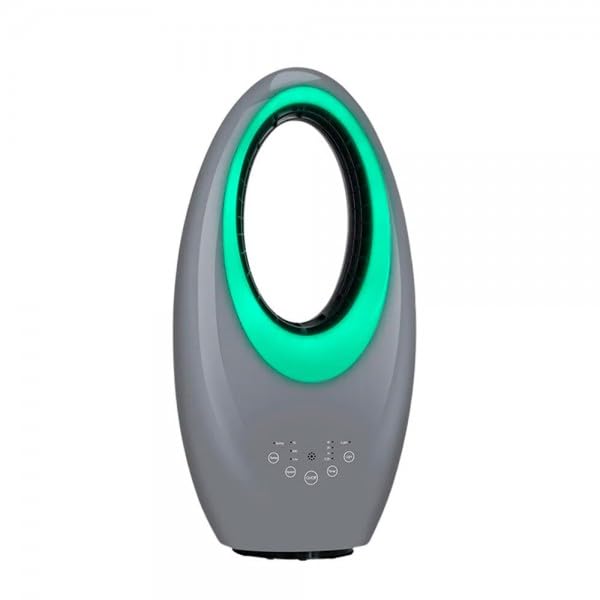 Bilake Ventilador Sin Aspas | 50W 3 Velocidades | Mando y Temporizador | Oscilante, Seguro y Silencioso (Gris | Con Luz Led)