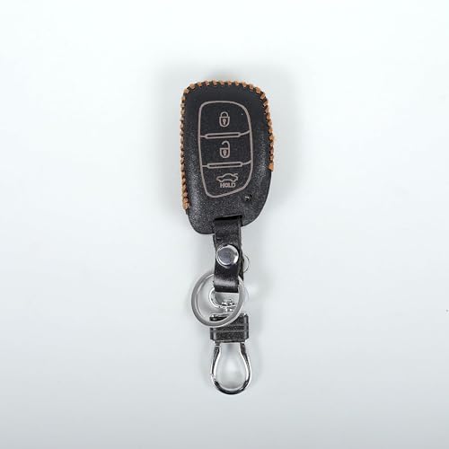Image of Leather Car Key Cover for Xcent, Creta ,Verna 4s, I20 Active, Aura ,I10 Grand, Tucson, I10 Grand Nios. Elantra, I20 Elite(Black)