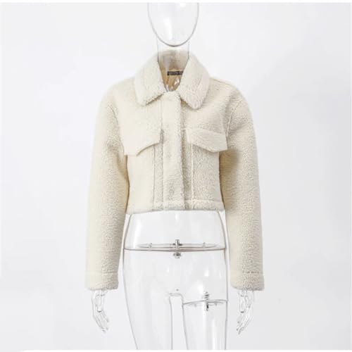 Casual Faux Lamb Wool Short Women Winter Coats Turn Down Collar Pocket Autumn Jackets2
