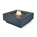 Elementi Plus Bergen Natural Gas Fire Pit for Outside Outdoor Fire Pit Table Smokeless Firepit Concrete Square Fire Table Patio Heater Fireplace 60000 BTUs - Dark Grey, 40 x 40 Inches