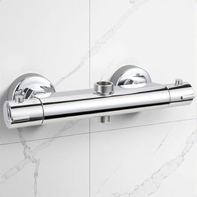 Foto di Rubinetto doccia miscelatore termostatico doccia, miscelatore termostatico doccia per bagno doccia cromato, miscelatore doccia termostatico con pulsante di sicurezza 38 °C (Due fori)
