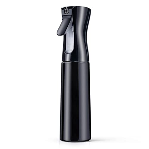URAQT Botella Pulverizador Agua Peluqueria, 300ml Fina Niebla Pulverizador Continuo, Botella de Spray para Cabello Recargable, Frascos de Spray Vacio para Peinado, Planta, Mascota, Limpieza (Negro)