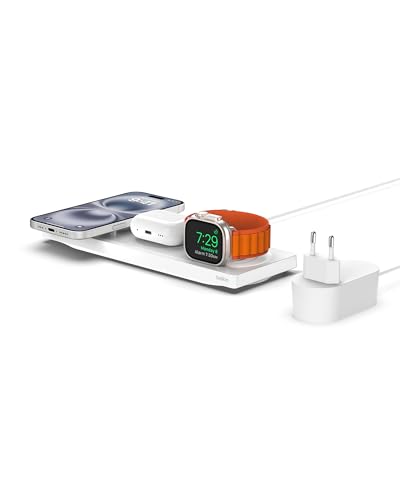 Belkin MagSafe drahtloses 3-in-1-Ladegerät, MFi-zertifiziertes Ladepad, MagSafe Ladestation für...