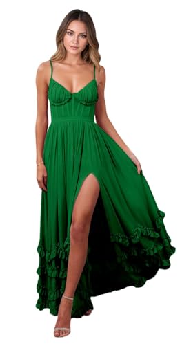 Chiffon Floral Bridesmaid Dress with Slit A-Line Prom Dresses for Teen Wedding Guest Dress