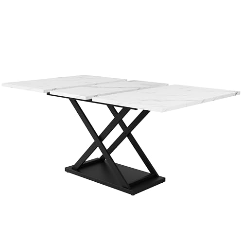 Table à manger gain de place extensible en marbre blanc pour petit salon - 7
