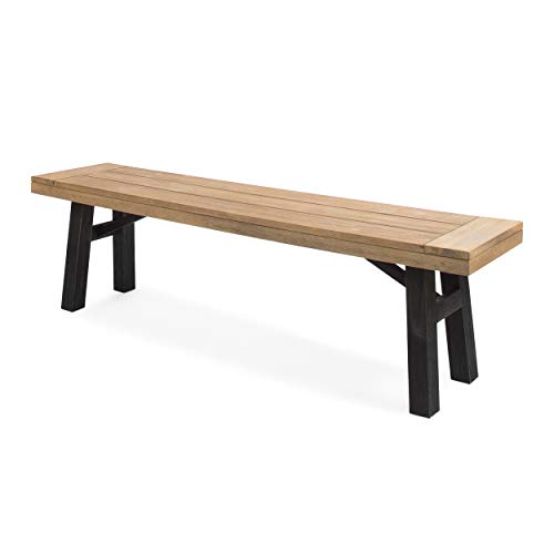 Christopher Knight Home Bettina Outdoor Acacia Wood Dining Bench with Brushed Mahogany Legs Brushed Grey / Brushed Mahogany