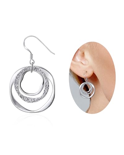 Hypoallergenic Sterling Silver Circle & Dangle Earrings Geometric Boho Style Jewelry for Women-Lightweight & Dangling-Gift for Bohemian Fashionistas2