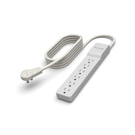 Power Strip, Belkin Surge Protector 6 AC Multiple Outlets, Flat Rotating Plug, 6 ft Long Heavy Duty Extension Cord for Home, Office, Travel, Computer Desktop & Charging Brick, White (1080 Joules)