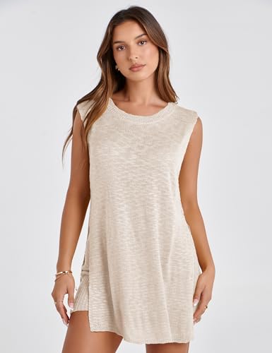 Bianstore Women's Summer Sweater Set Sleeveless Knit Pullover Top Matching Shorts 2 Piece Beach Vacation Outfits2