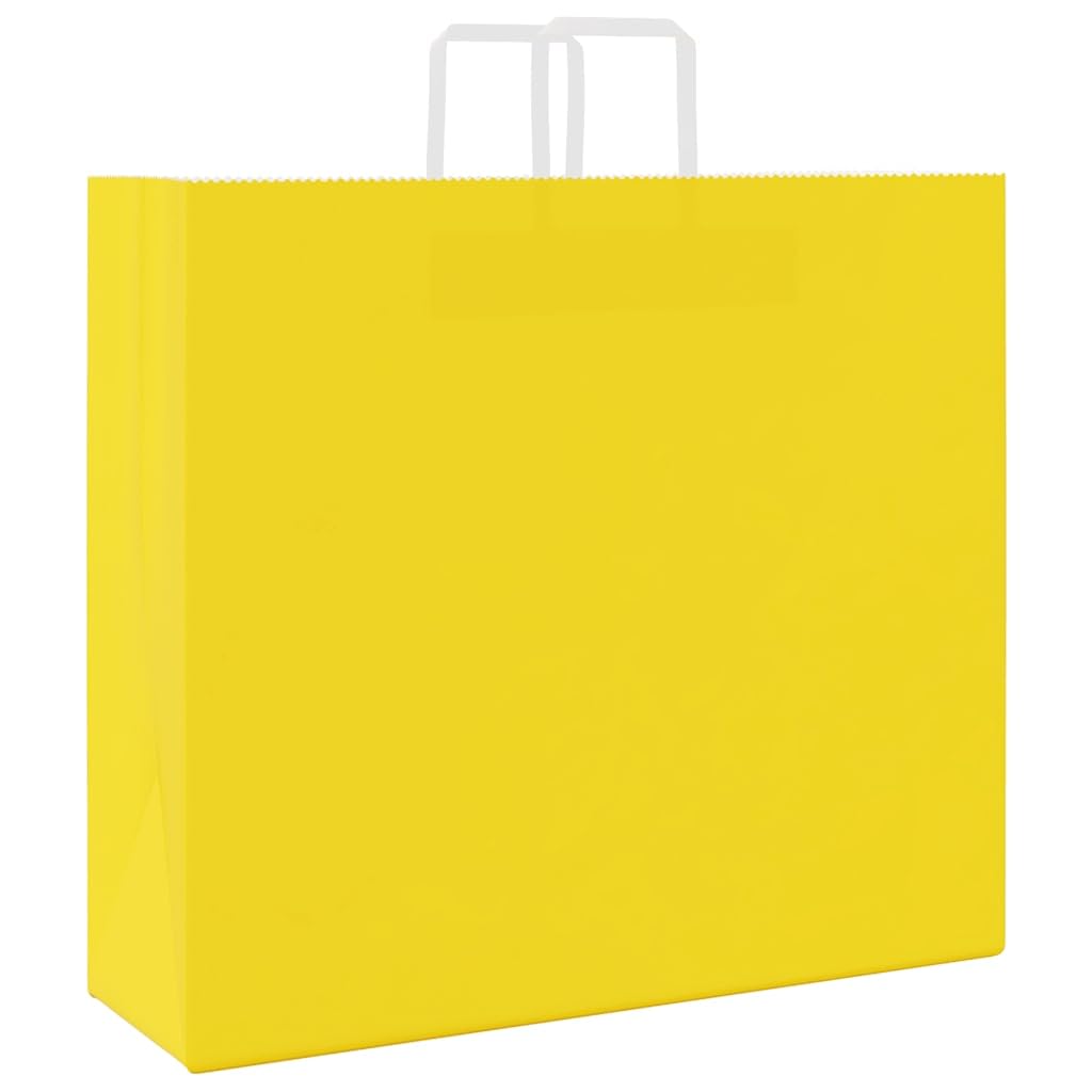 Papiertüten aus Kraftpapier, 250 Stück, mit gelben Griffen, 54 x 15 x 49 cm, Geschenktüten aus Papier für Einkaufen, Partys und nachhaltige Verpackung