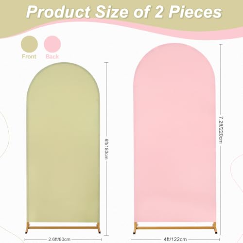 Image of Arch Backdrop Cover Set of 2(6ft /7.2ft) Double Color Wedding Arch Cover Spandex Fitted Arch Covers,Round Top Arch Backdrop Cover for Baby Shower Gender Reveal Boy or Girl Decoration(Pink&Green)