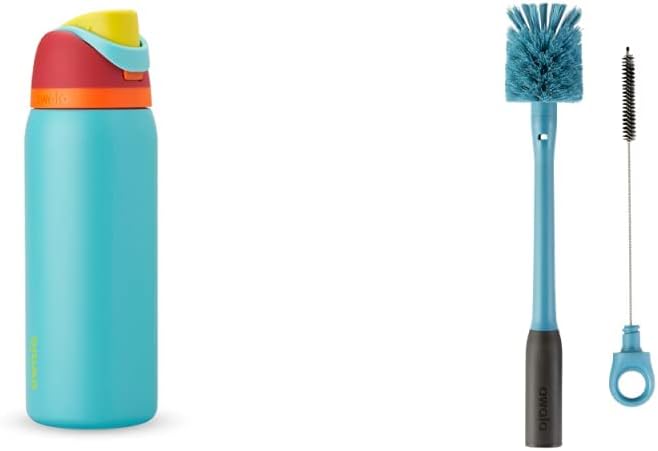Owala FreeSip Insulated Stainless Steel Water Bottle with Straw for Sports and Travel, BPA-Free, 32-oz, Summer Sweetness & 2-in-1 Water Bottle and Straw Cleaning Brush, Smokey Blue