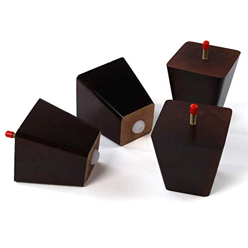 Meetwarm 4 Inch Wood Furniture Legs Square Tapered Finish Pyramid Replacement Sofa Legs, Suitable For Sofa, Couches, Armchairs, Ottomans, Tv Tables, Night Stands, Set Of 4 (Dark Brown) #TOP6