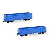 Evemodel 2pcs HO Scale High-Side Gondola Car 1:87 Railway Wagons Rollong Stock Container Carriage 1:87 Freight Car (Blue)