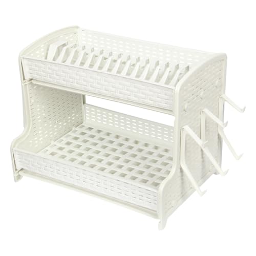 Image of Jolie Max 2-Tier Plate Drainer Rack with Cutlery Holder & Removable Drip Tray – Durable Plastic Kitchen Sink Dish Drying Rack, Easy to Assemble – 40.5 x 27.5 x 32 cm (WHITE)