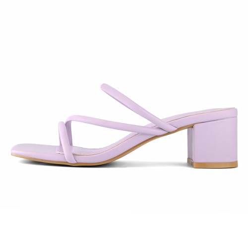 Image of Shoe'N Tale Strappy Heels For Women Low Chunky Block Heel Heeled Sandals Square Open Toe Slip On Slides Mules